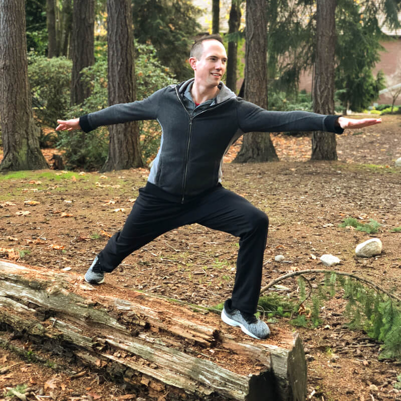 David balancing on a log