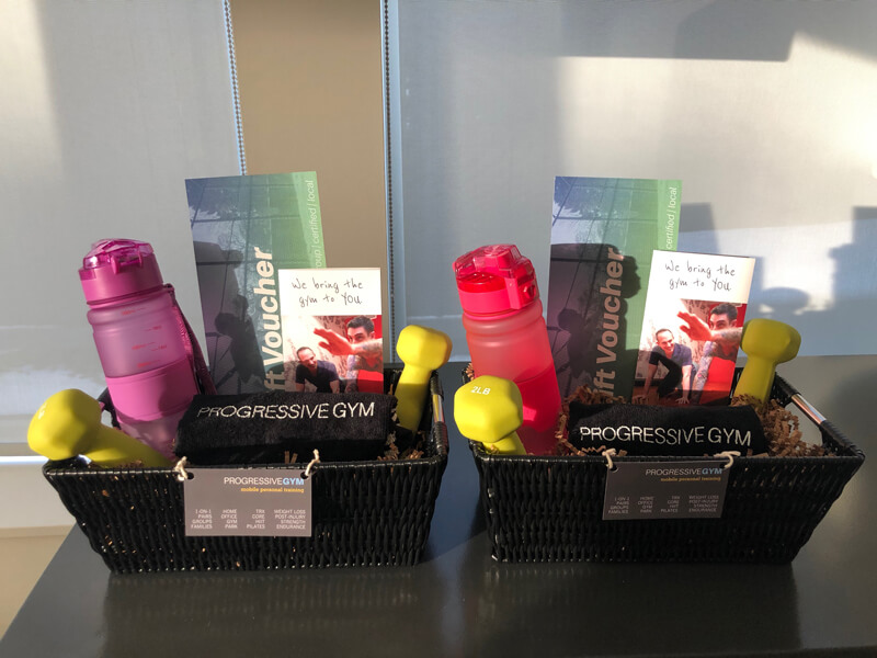 Progressive Gym gift baskets with gift vouchers