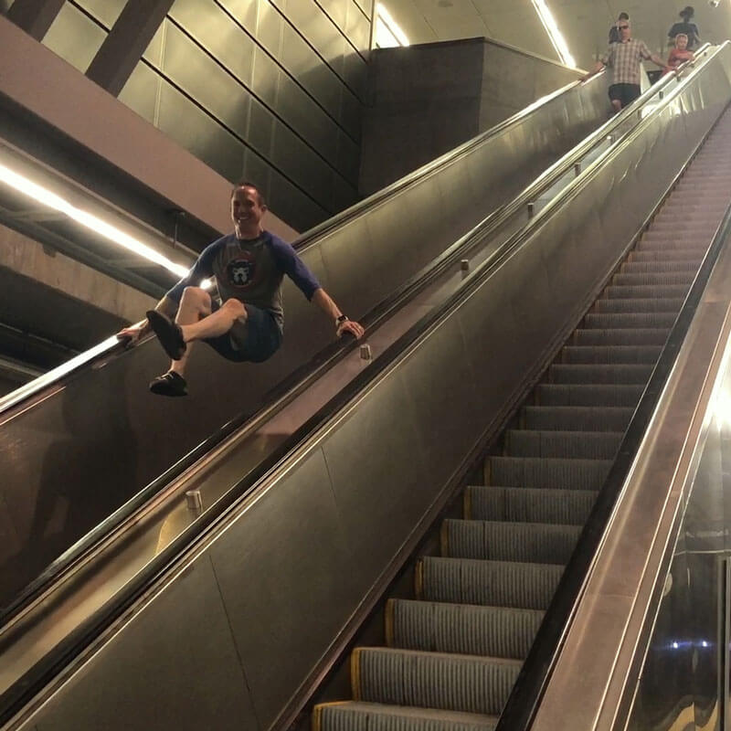 David on escalator