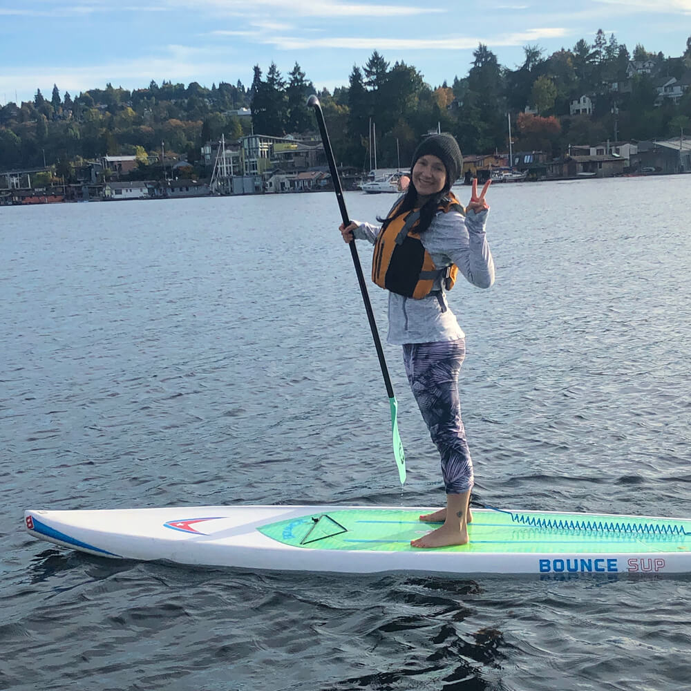 Kelly on stand-up paddle-board