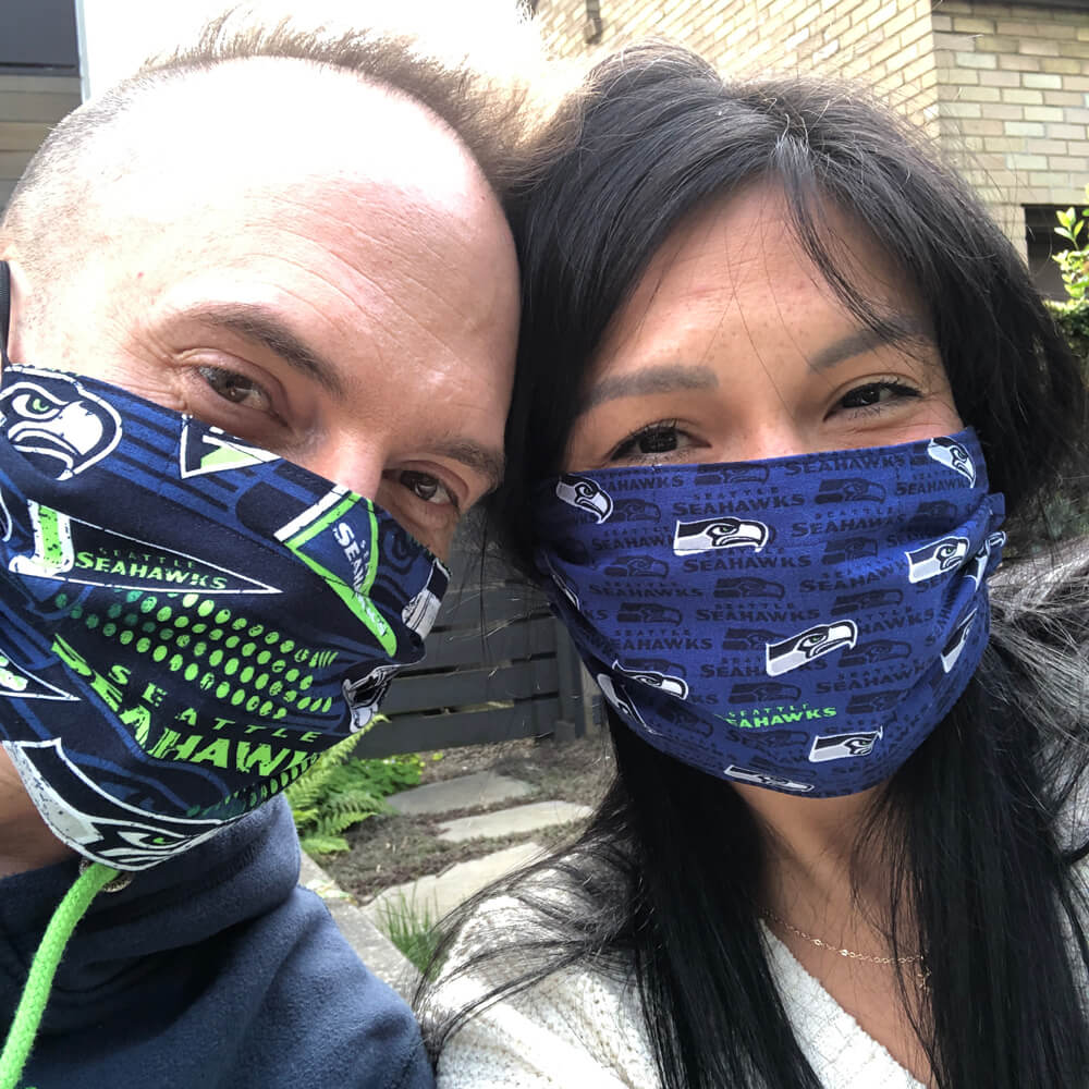 David and Kelly wearing masks