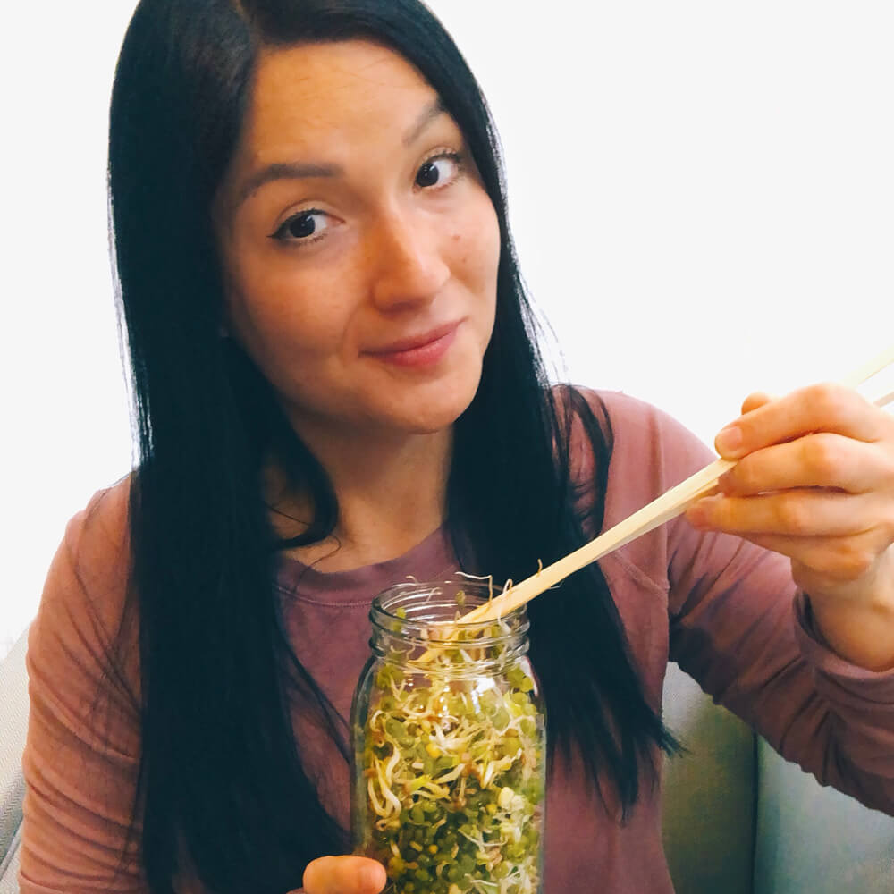 Kelly eating homemade sprouts